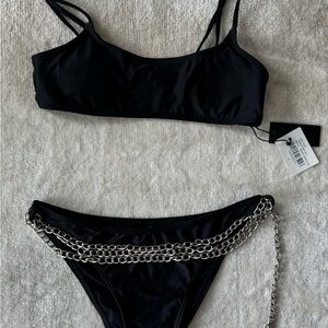 Kendall & Kylie Black Bikini Set with Silver Chain Accent